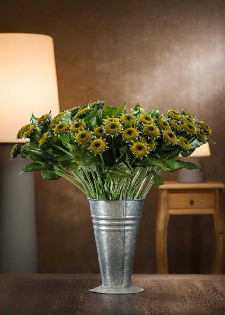 Ramo di girasole finto senza petali piccolo