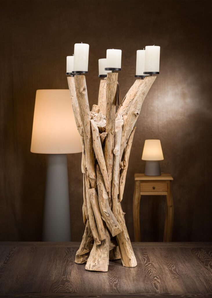candelabri in legno shabby grande e particolare